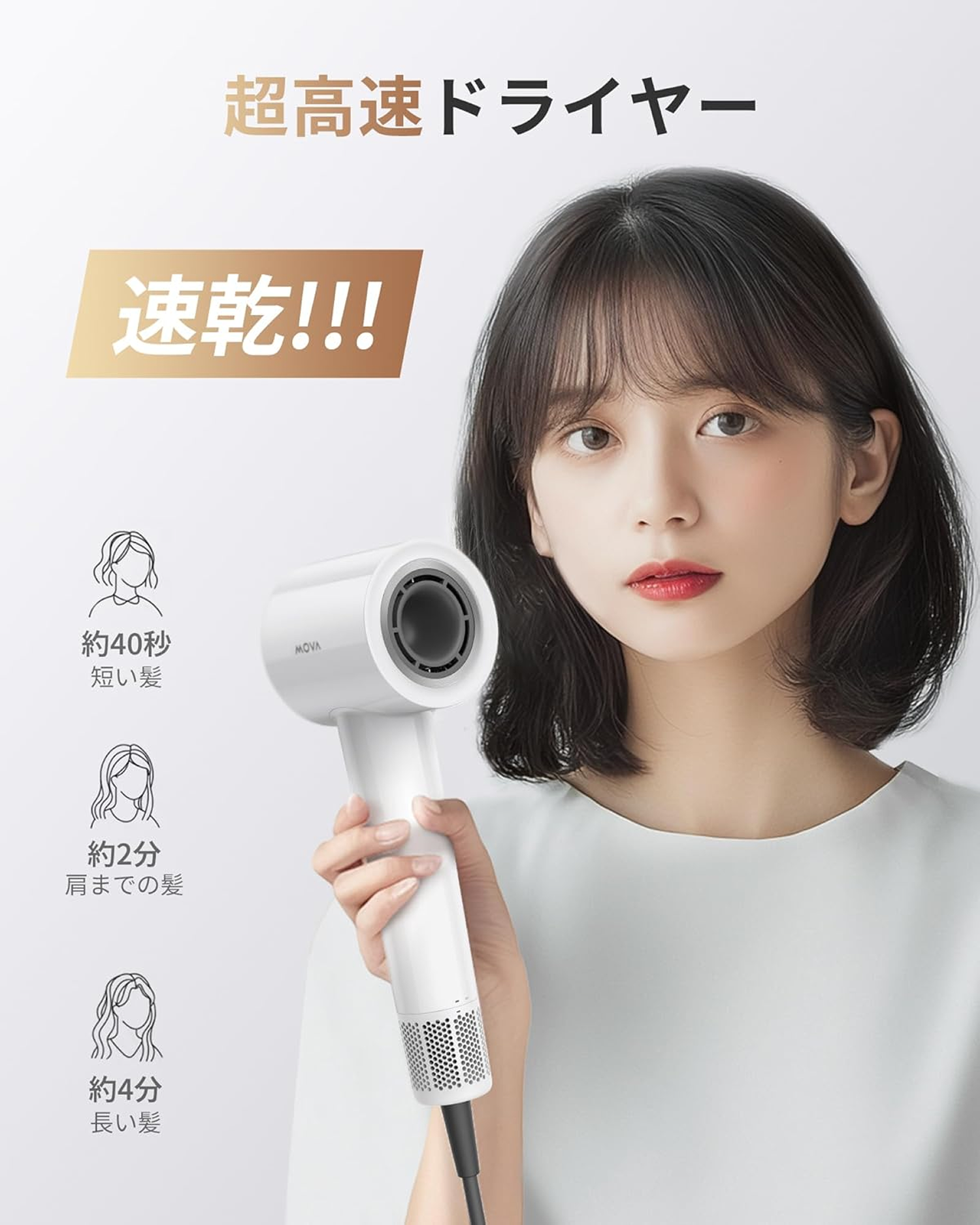 MOVA Turbo 速乾ヘアドライヤー ホワイト ブラシレスモーター 速乾性 大風量乾燥 低騒音