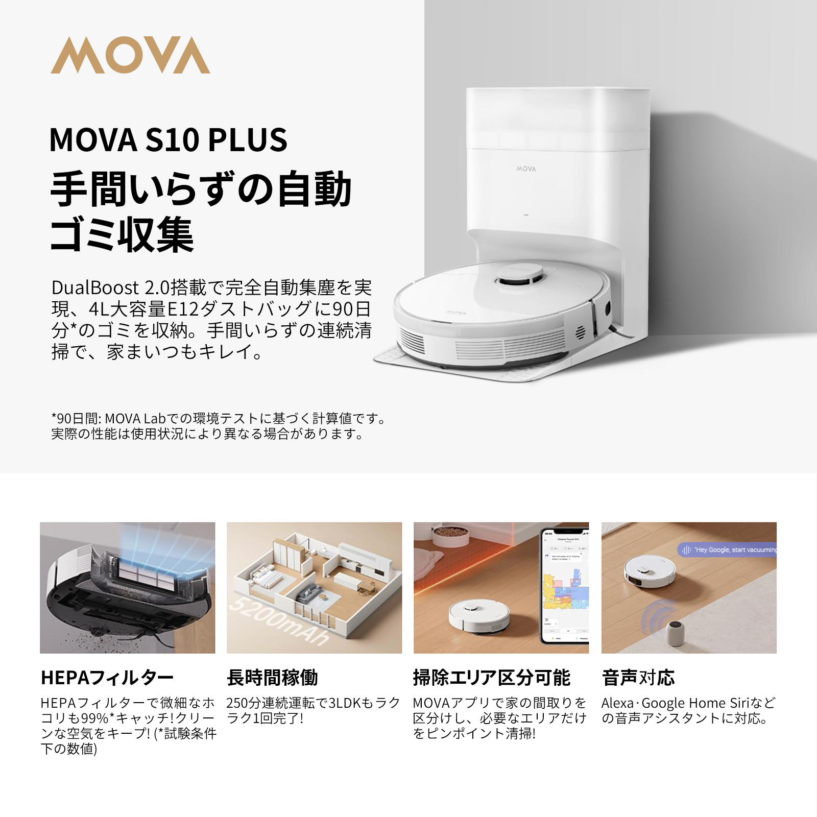 MOVA S10 Plus ロボット掃除機 水拭き両用 強力吸引 7000PA 90日間自動ゴミ収集