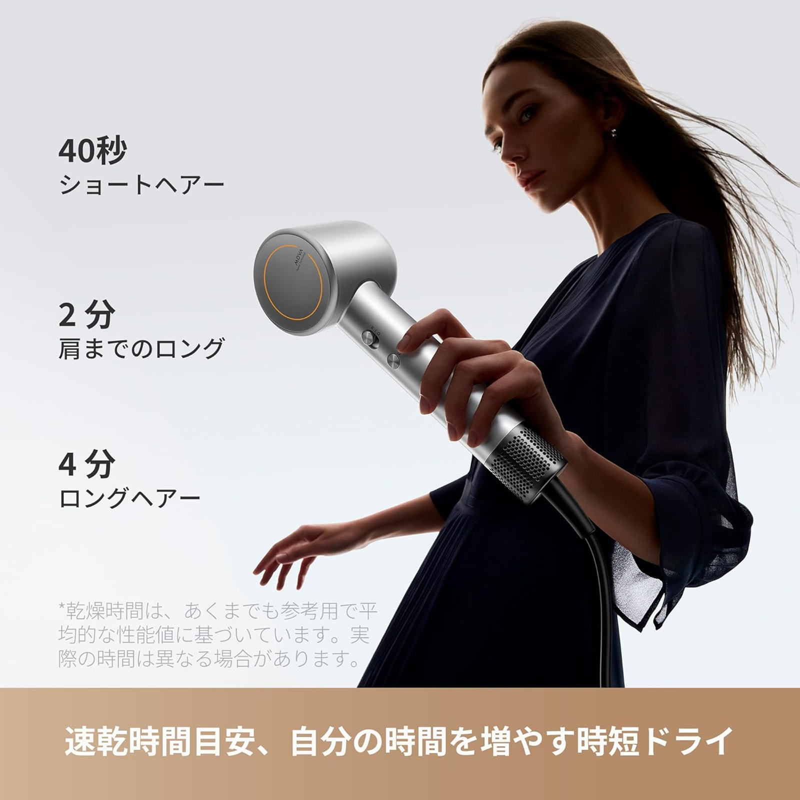 MOVA Shine 10 ヘアドライヤー シルバーグレー 速乾 110,000 RPM ブラシレスモーター 大風量 パワフル乾燥 高濃度プラズマヘアケア 2段階風量 低騒音